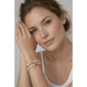 Elegant Multi-Colored Freshwater Pearl Bracelet Set - 925 Sterling Silver